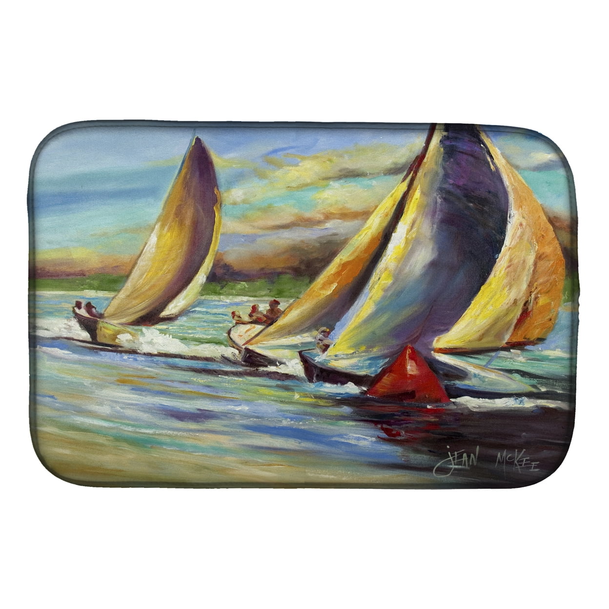 Picture of Carolines Treasures JMK1057DDM Knost Regatta Pass Christian Sailboats Dish Drying Mat
