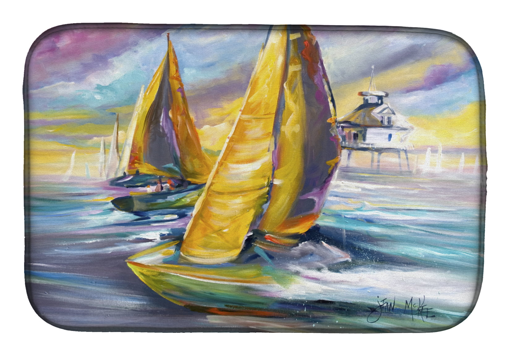 Picture of Carolines Treasures JMK1061DDM Sailboat With Middle Bay Lighthouse Dish Drying Mat