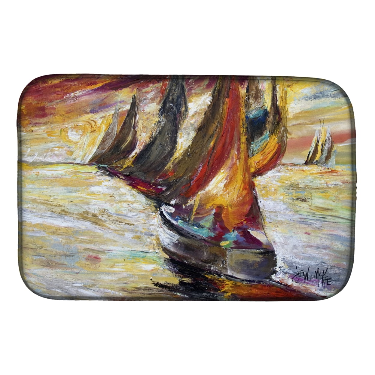 Picture of Carolines Treasures JMK1062DDM Red Sails Sailboat Dish Drying Mat