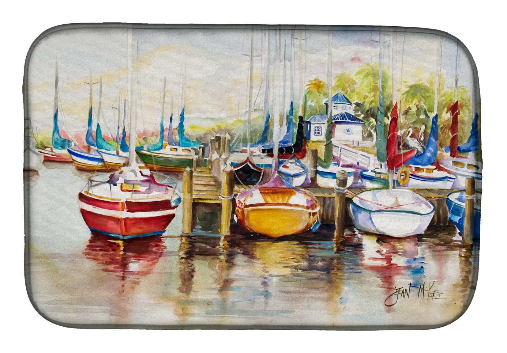 Picture of Carolines Treasures JMK1064DDM Paradise Yacht Club II Sailboats Dish Drying Mat