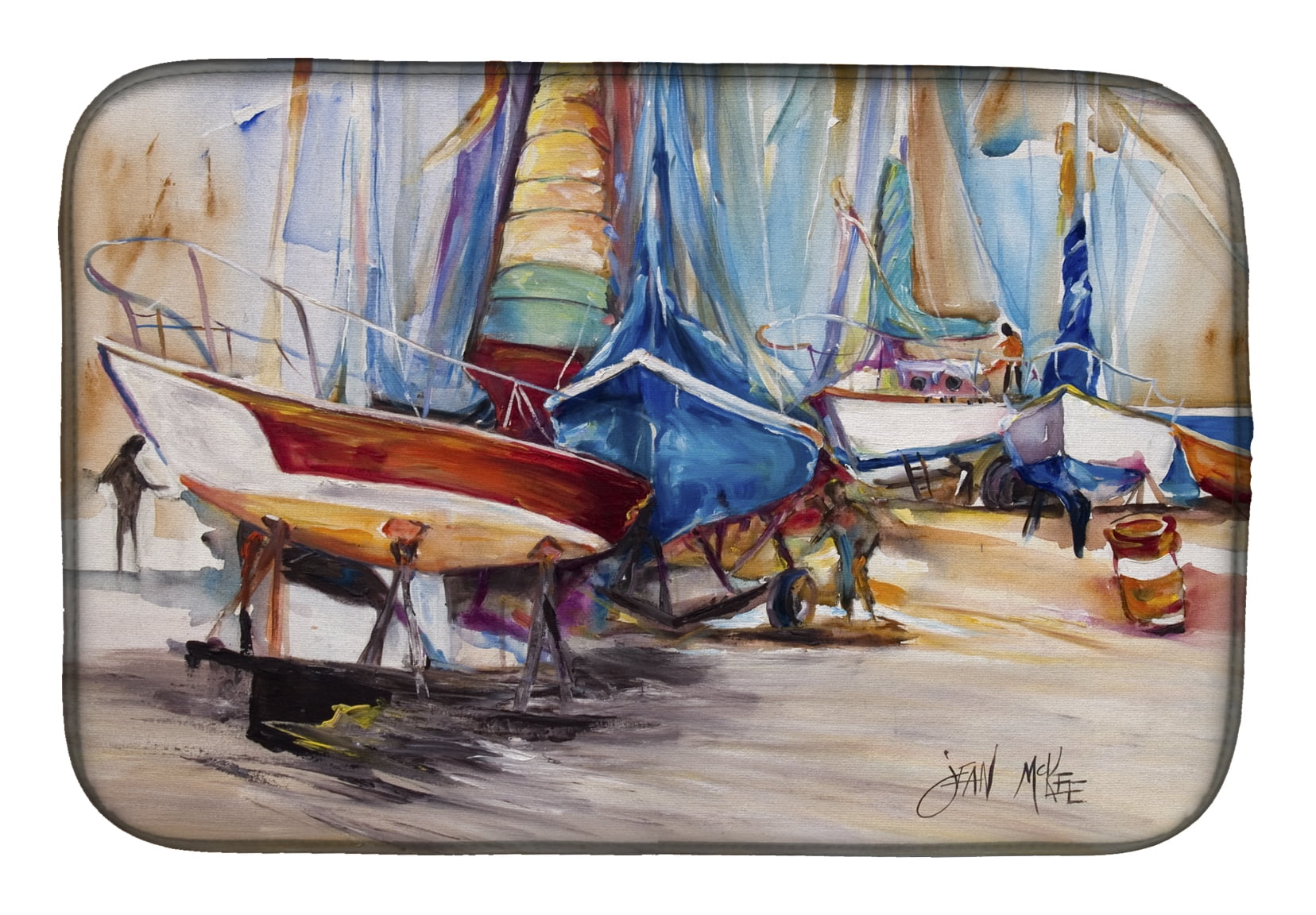 Picture of Carolines Treasures JMK1066DDM On the Hill Sailboats Dish Drying Mat