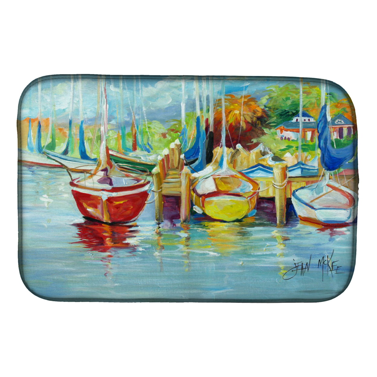 Picture of Carolines Treasures JMK1070DDM On the Dock Sailboats Dish Drying Mat