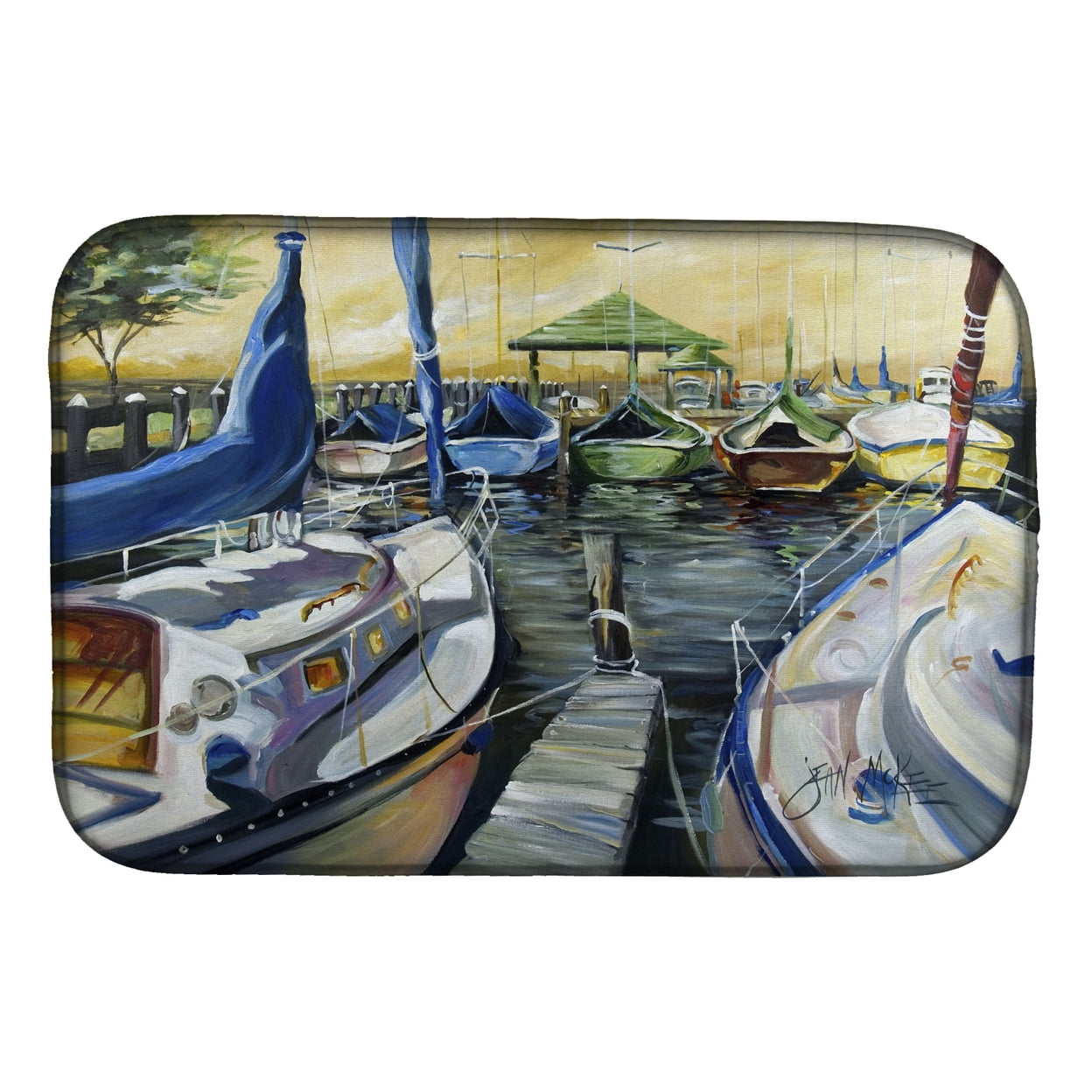 Picture of Carolines Treasures JMK1075DDM Seven Boats Sailboats Dish Drying Mat