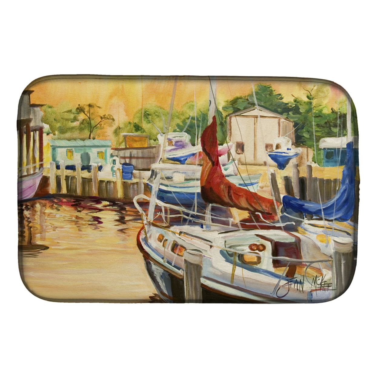 Picture of Carolines Treasures JMK1082DDM Sunset Bay Sailboat Dish Drying Mat