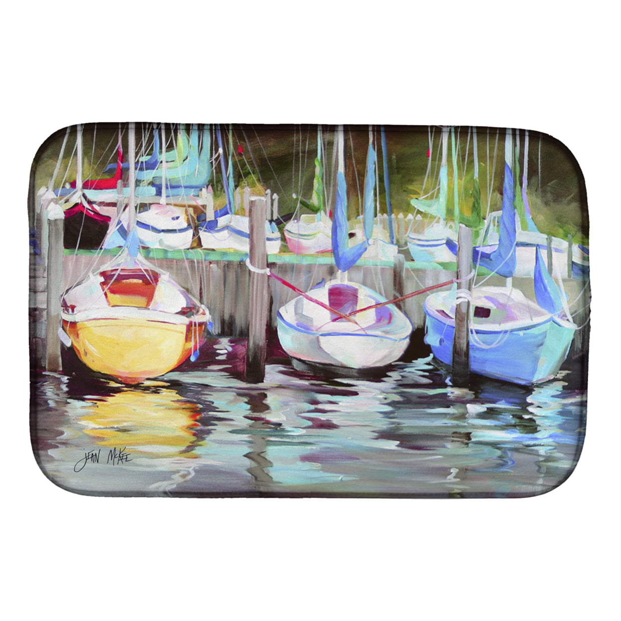 Picture of Carolines Treasures JMK1084DDM Yellow Boat Sailboat Dish Drying Mat