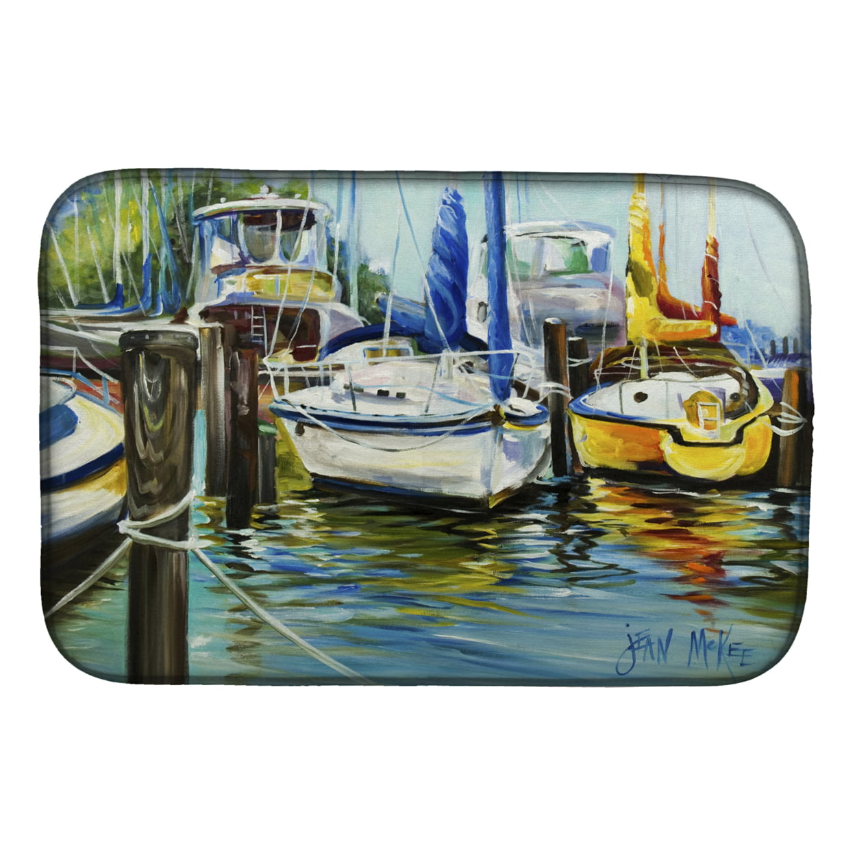 Picture of Carolines Treasures JMK1085DDM Yellow Boat II Sailboat Dish Drying Mat