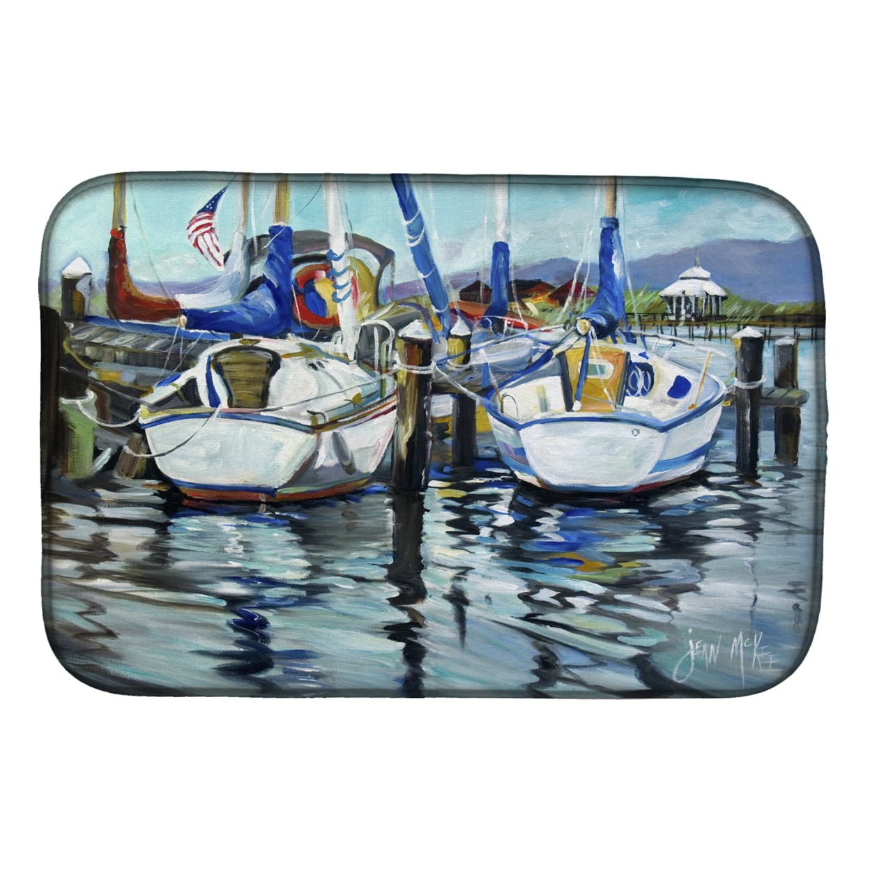 Picture of Carolines Treasures JMK1087DDM Tourquoise Bay Sailboat Dish Drying Mat