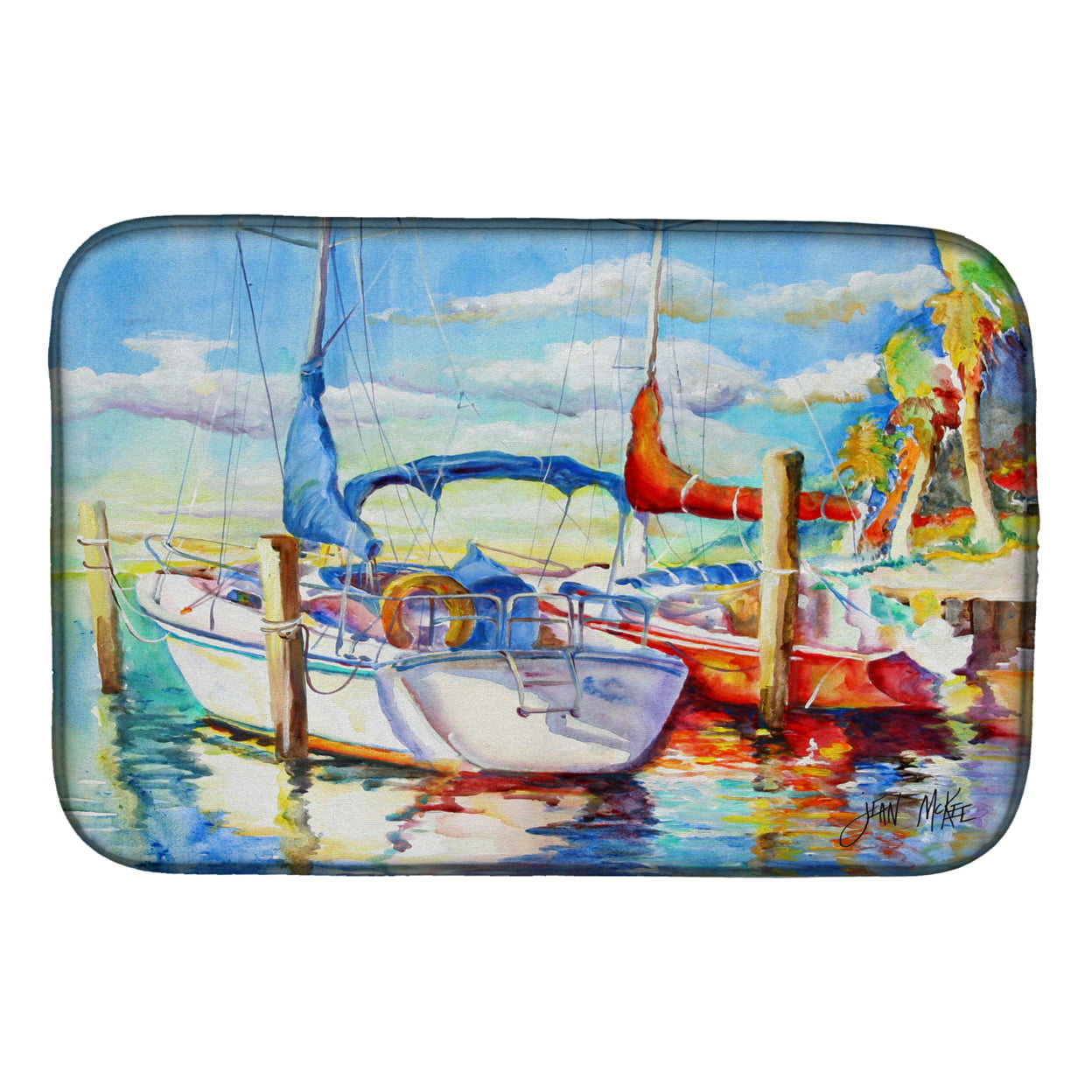 Picture of Carolines Treasures JMK1088DDM Towering Q Sailboat Dish Drying Mat