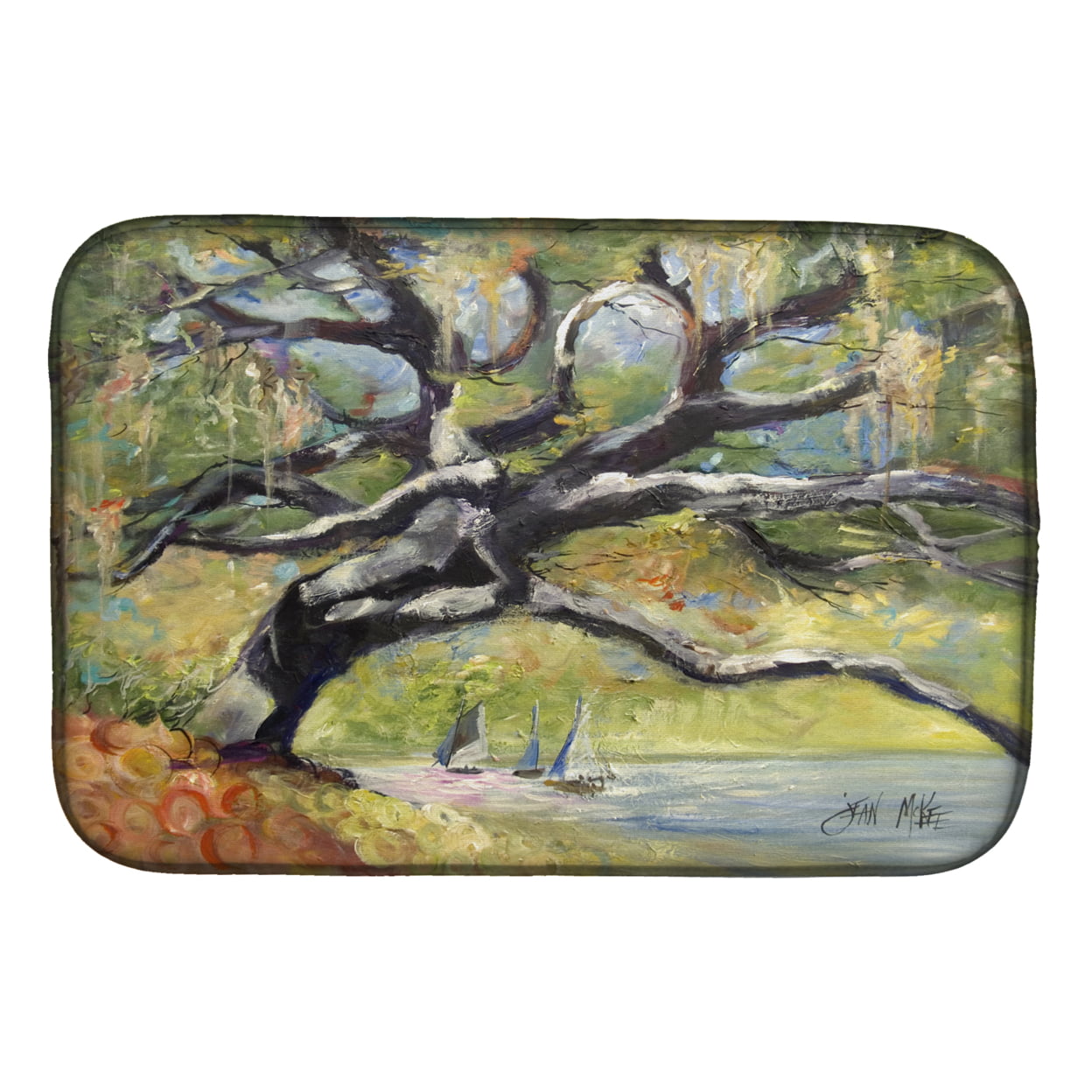Picture of Carolines Treasures JMK1132DDM Oak Tree on the Bay With Sailboats Dish Drying Mat
