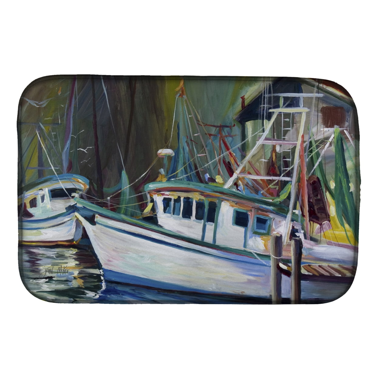 Picture of Carolines Treasures JMK1058DDM Joe Patti Shrimp Boat Dish Drying Mat
