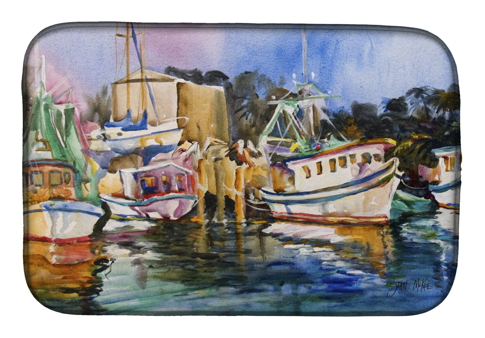 Picture of Carolines Treasures JMK1079DDM Shrimp Boat Warehouse Dish Drying Mat