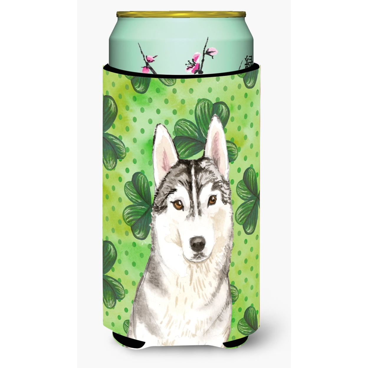 Shamrocks Siberian Husky Tall Boy Beverage Insulator Hugger