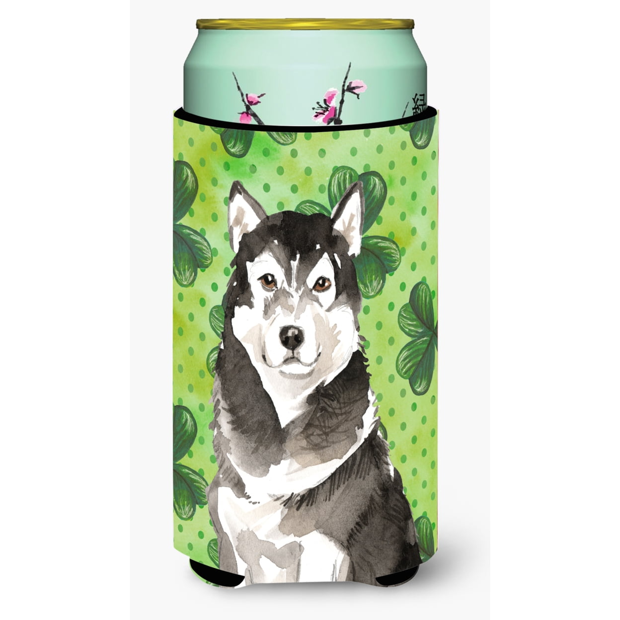 Shamrocks Alaskan Malamute Tall Boy Beverage Insulator Hugger