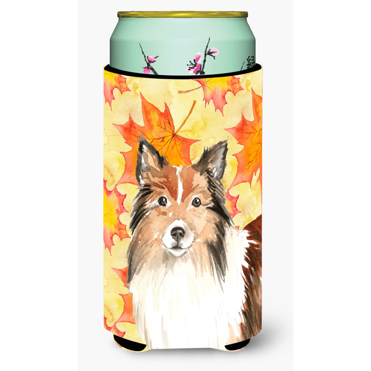 Fall Leaves Sheltie Tall Boy Beverage Insulator Hugger