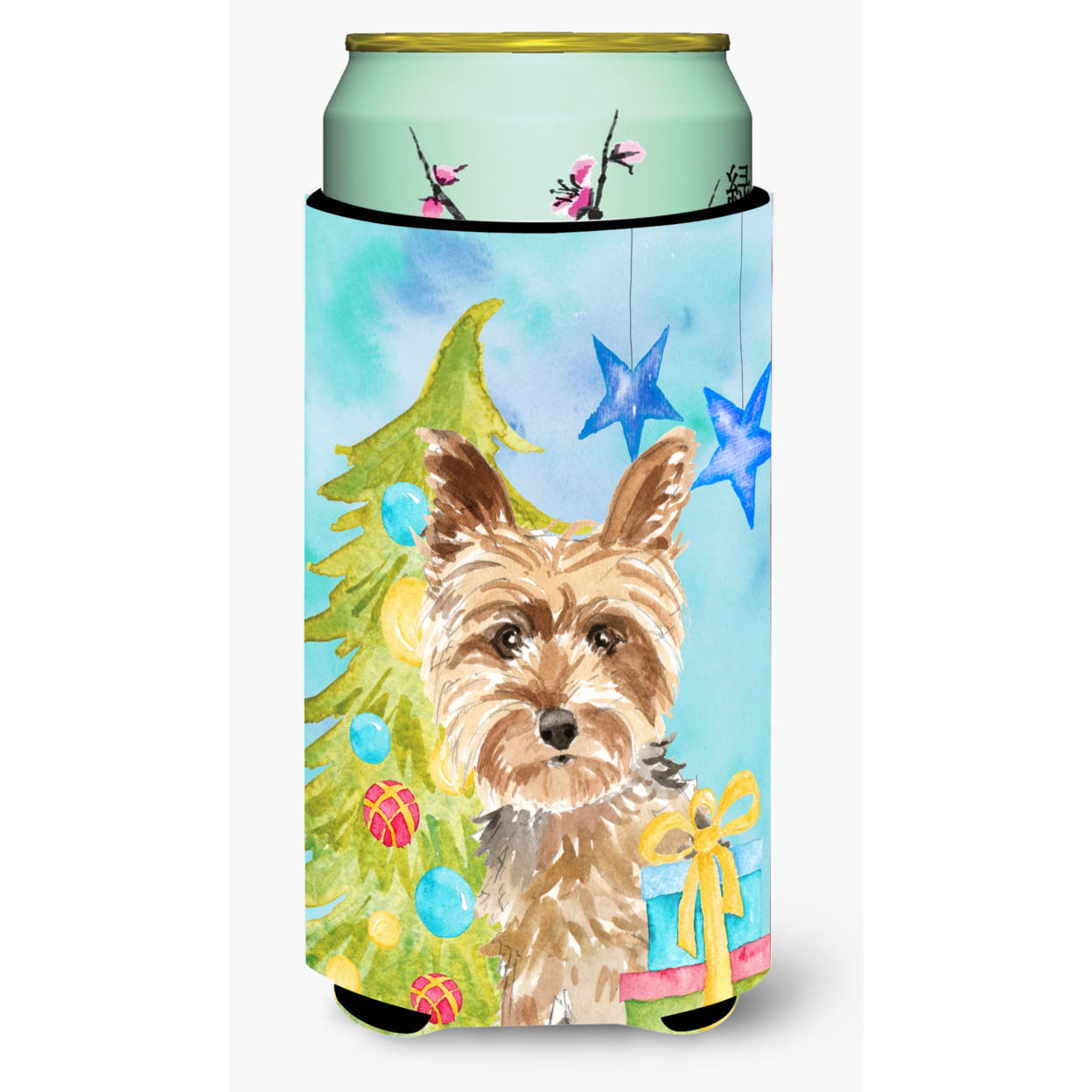 Christmas Tree Yorkie Yorkshire Terrier Tall Boy Beverage Insulator Hugger