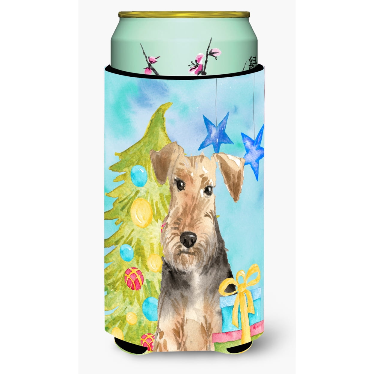 Christmas Tree Welsh Terrier Tall Boy Beverage Insulator Hugger