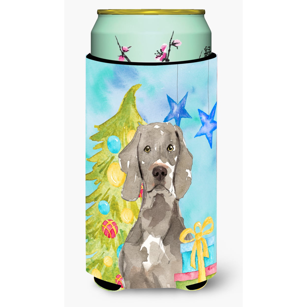 Christmas Tree Weimaraner Tall Boy Beverage Insulator Hugger