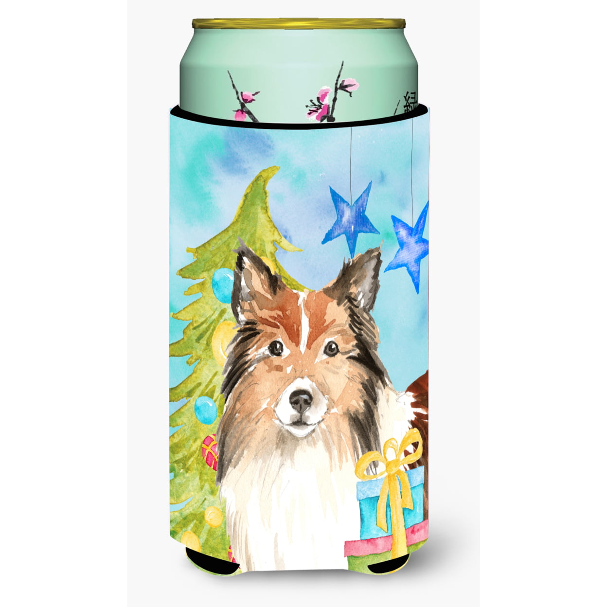 Picture of Carolines Treasures CK1864TBC Christmas Tree Sheltie Tall Boy Beverage Insulator Hugger