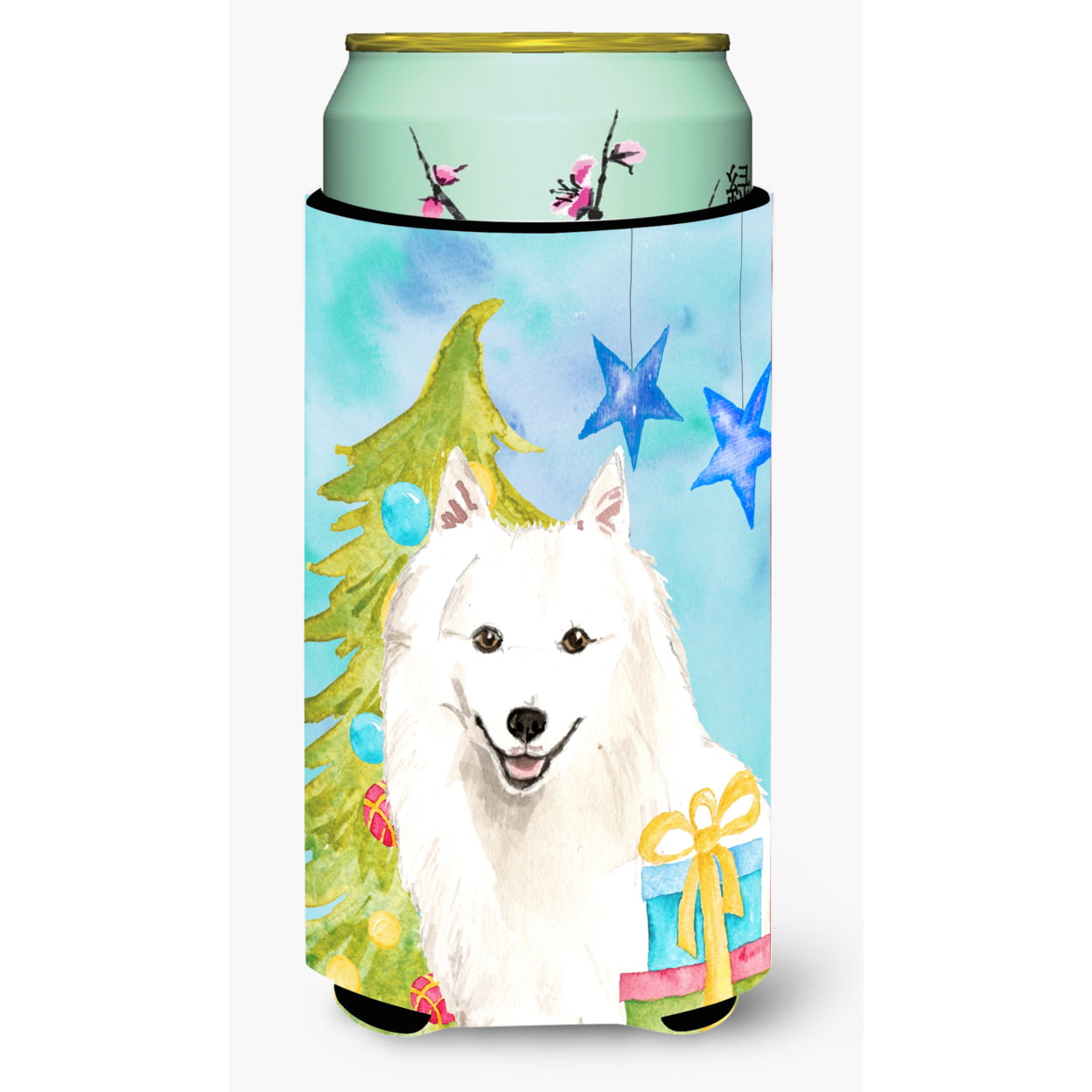 Christmas Tree Japanese Spitz Tall Boy Beverage Insulator Hugger