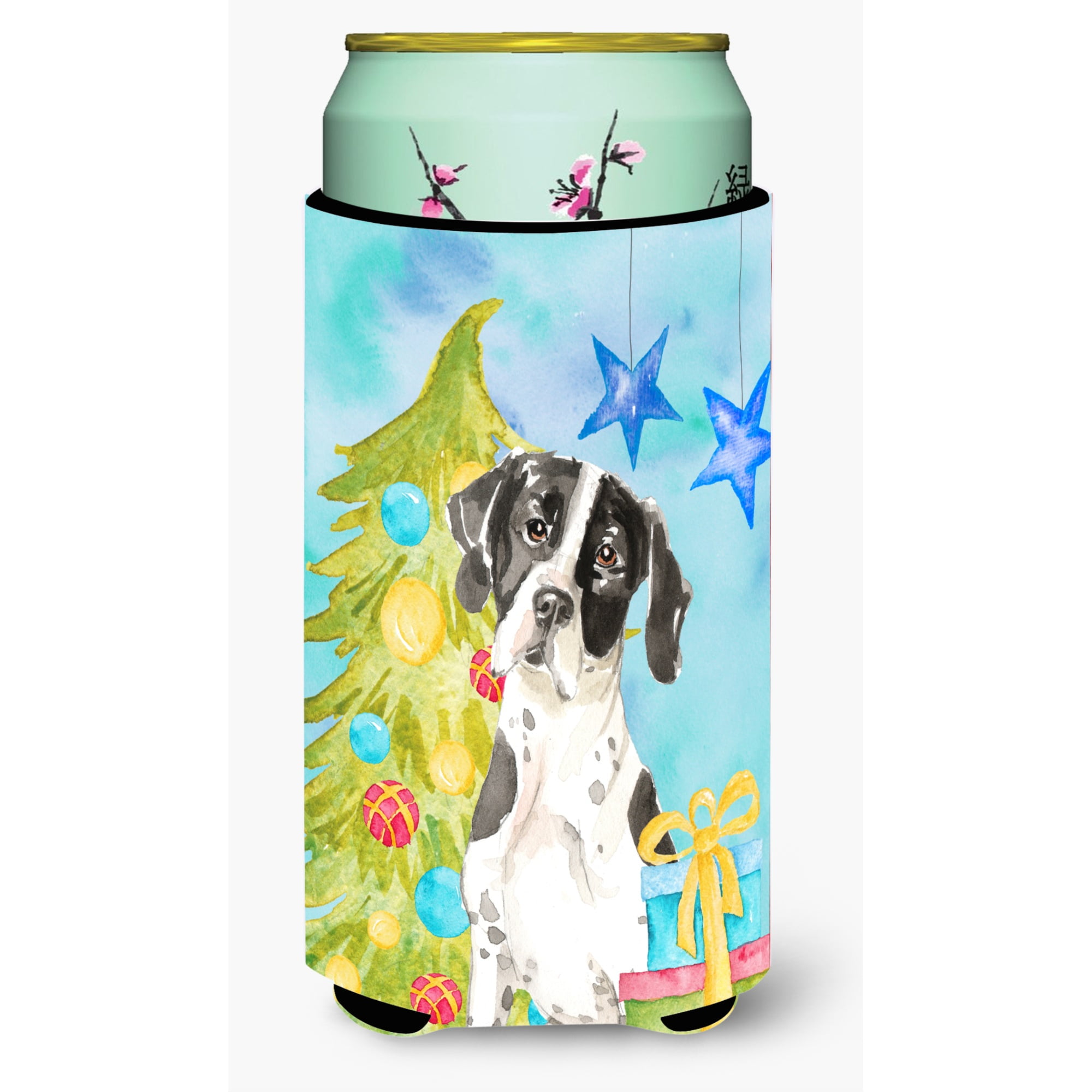 Christmas Tree English Pointer Tall Boy Beverage Insulator Hugger