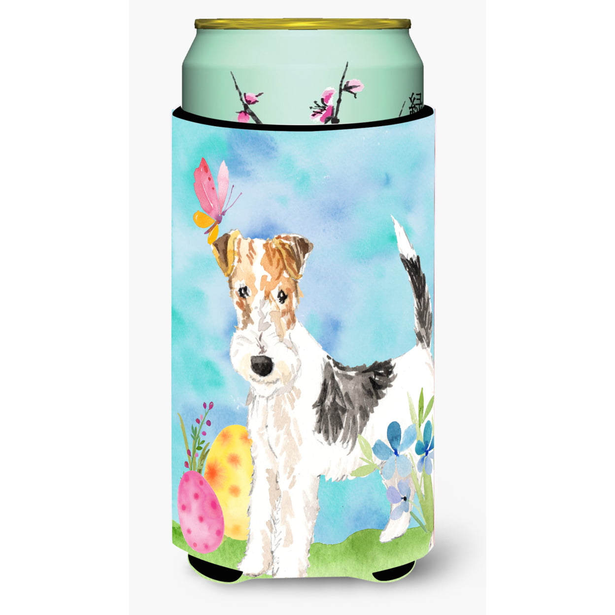 Easter Eggs Fox Terrier Tall Boy Beverage Insulator Hugger