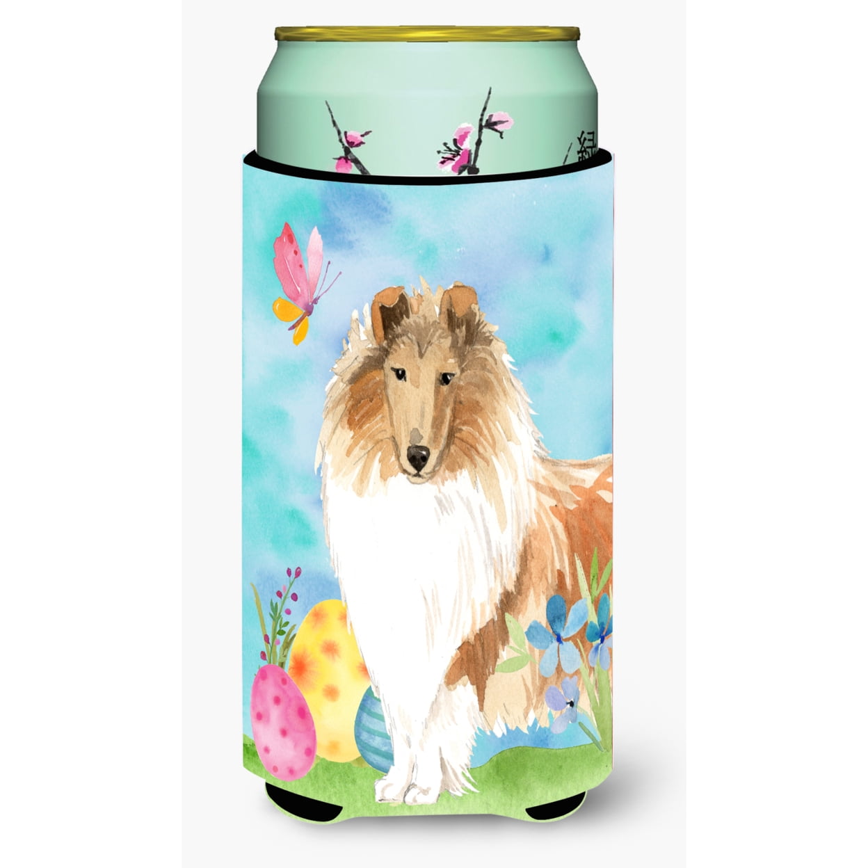 Easter Eggs Rough Collie Tall Boy Beverage Insulator Hugger