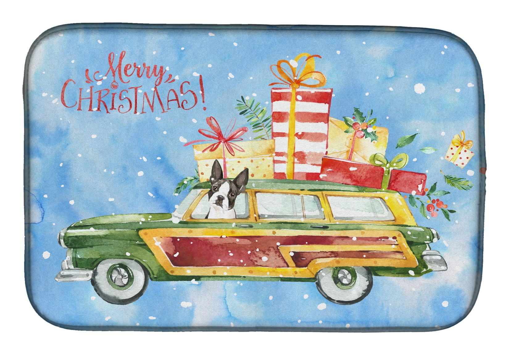 Picture of Carolines Treasures CK2397DDM Merry Christmas Boston Terrier Dish Drying Mat