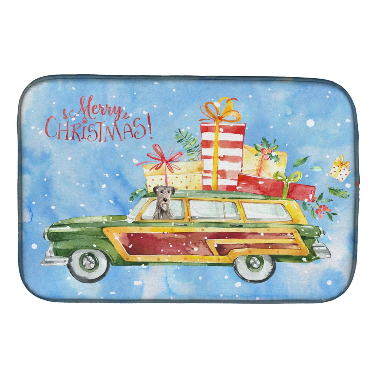 Picture of Carolines Treasures CK2409DDM Merry Christmas Irish Wolfhound Dish Drying Mat