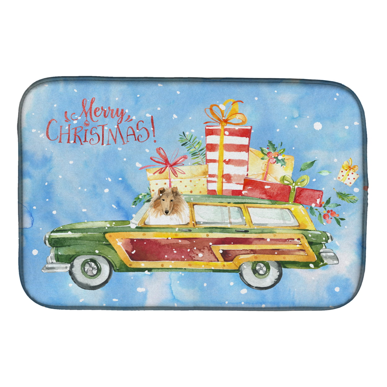 Picture of Carolines Treasures CK2418DDM Merry Christmas Collie Dish Drying Mat