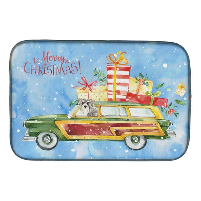 Merry Christmas Schnauzer No.2 Dish Drying Mat