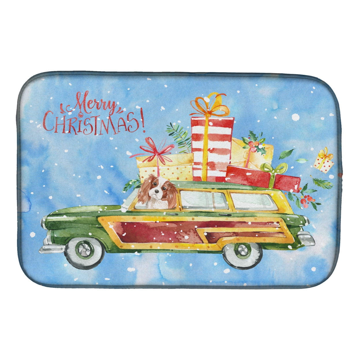 Picture of Carolines Treasures CK2438DDM Merry Christmas Blenheim Cavalier Spaniel Dish Drying Mat