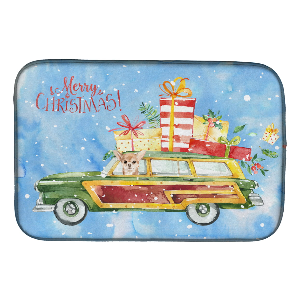 Merry Christmas Chihuahua Dish Drying Mat