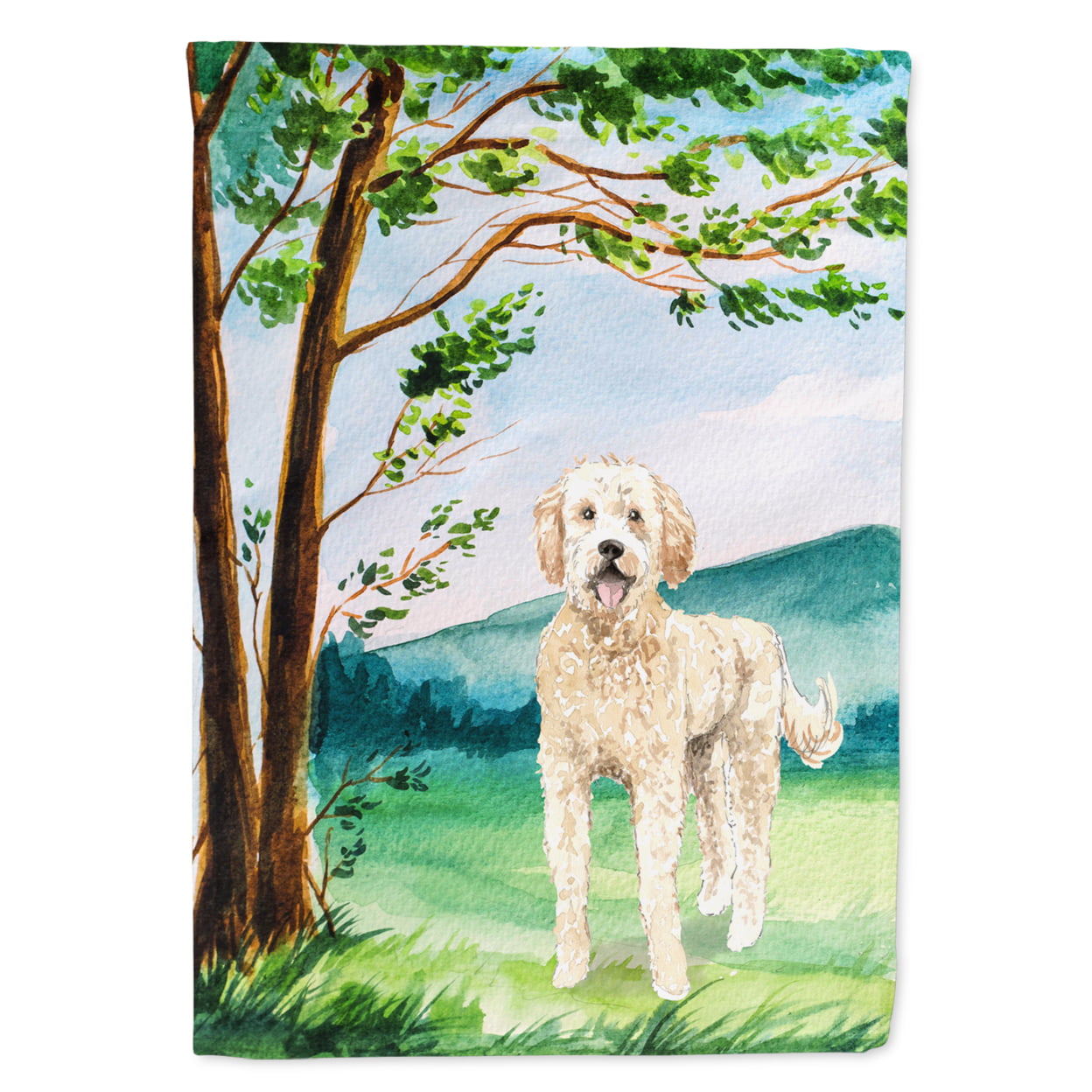 Under the Tree Goldendoodle Garden Size Flag
