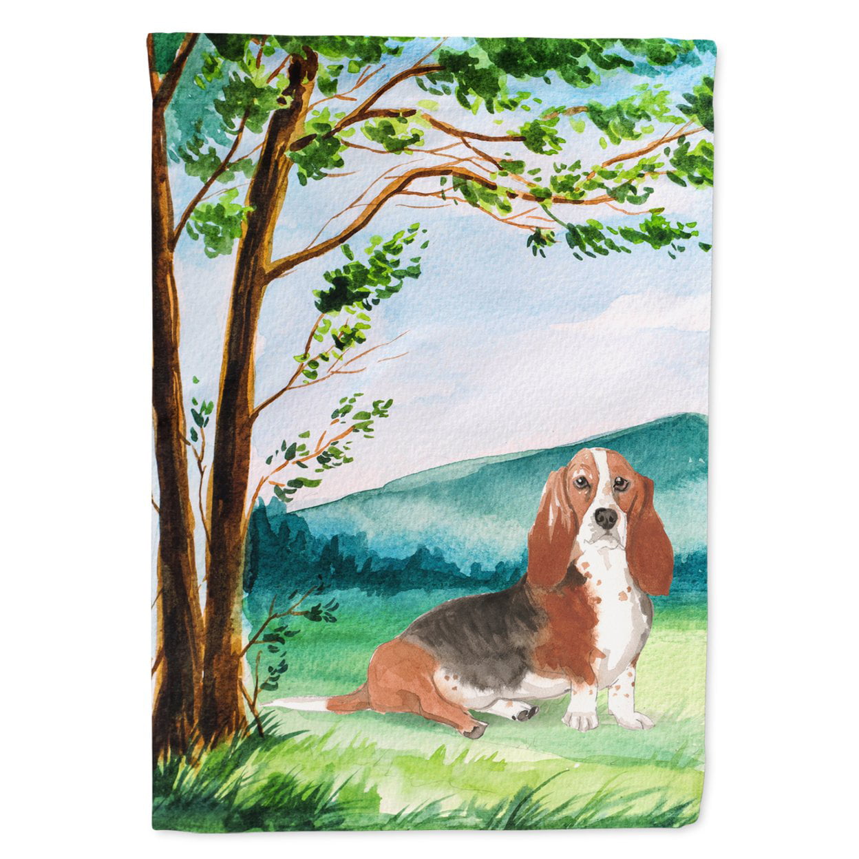 Under the Tree Basset Hound Garden Size Flag