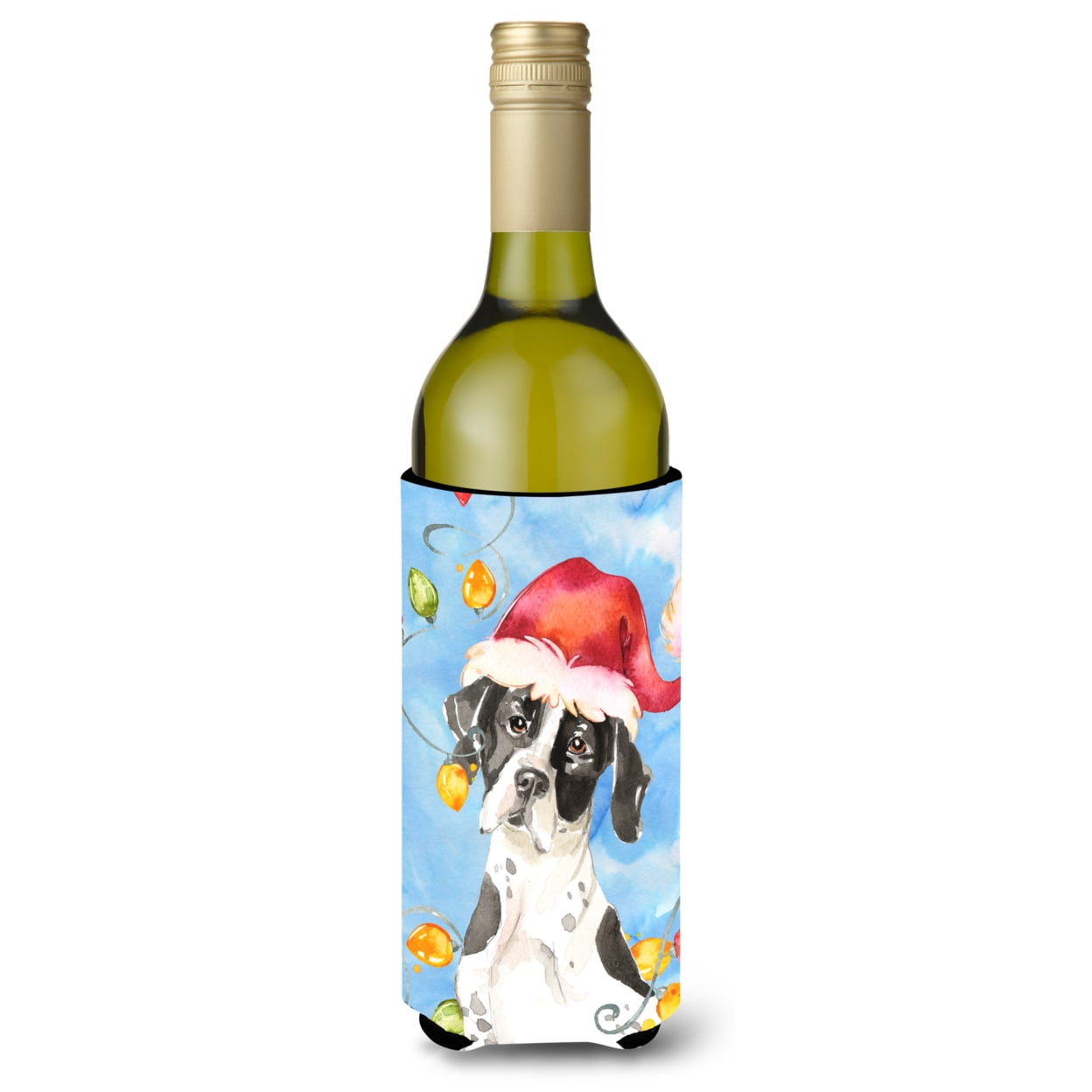 Picture of Carolines Treasures CK2477LITERK Christmas Lights English Pointer Wine Bottle Beverage Insulator Hugger