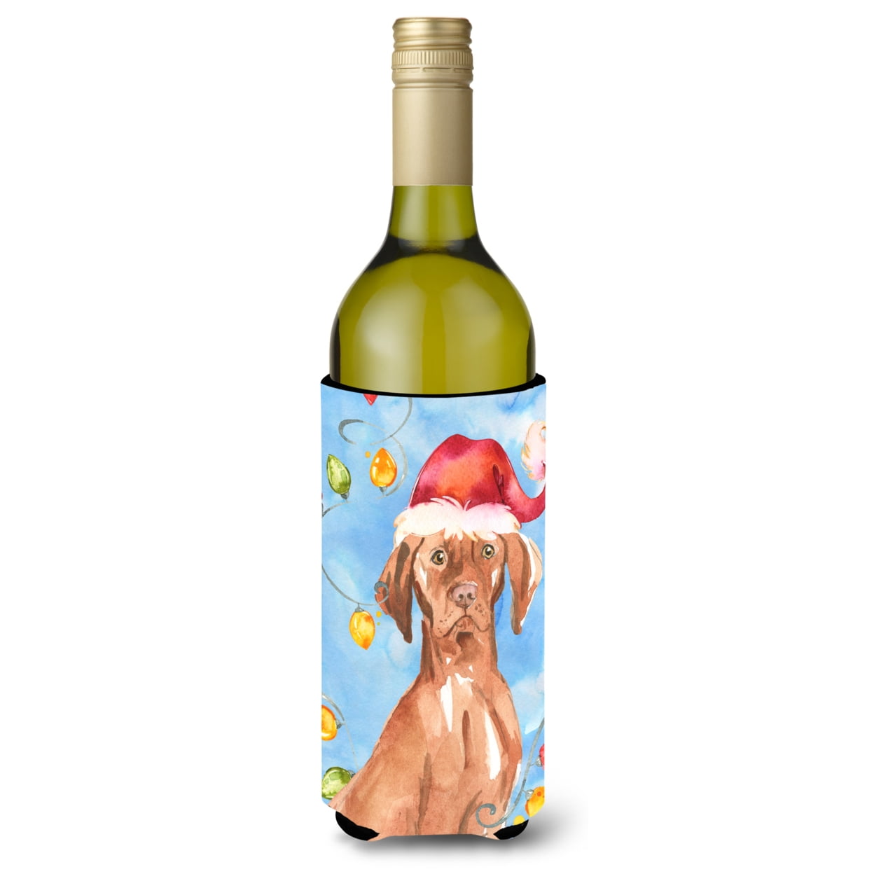 Picture of Carolines Treasures CK2480LITERK Christmas Lights Vizsla Wine Bottle Beverage Insulator Hugger