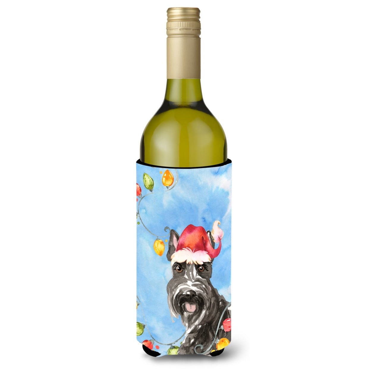 Picture of Carolines Treasures CK2491LITERK Christmas Lights Scottish Terrier Wine Bottle Beverage Insulator Hugger