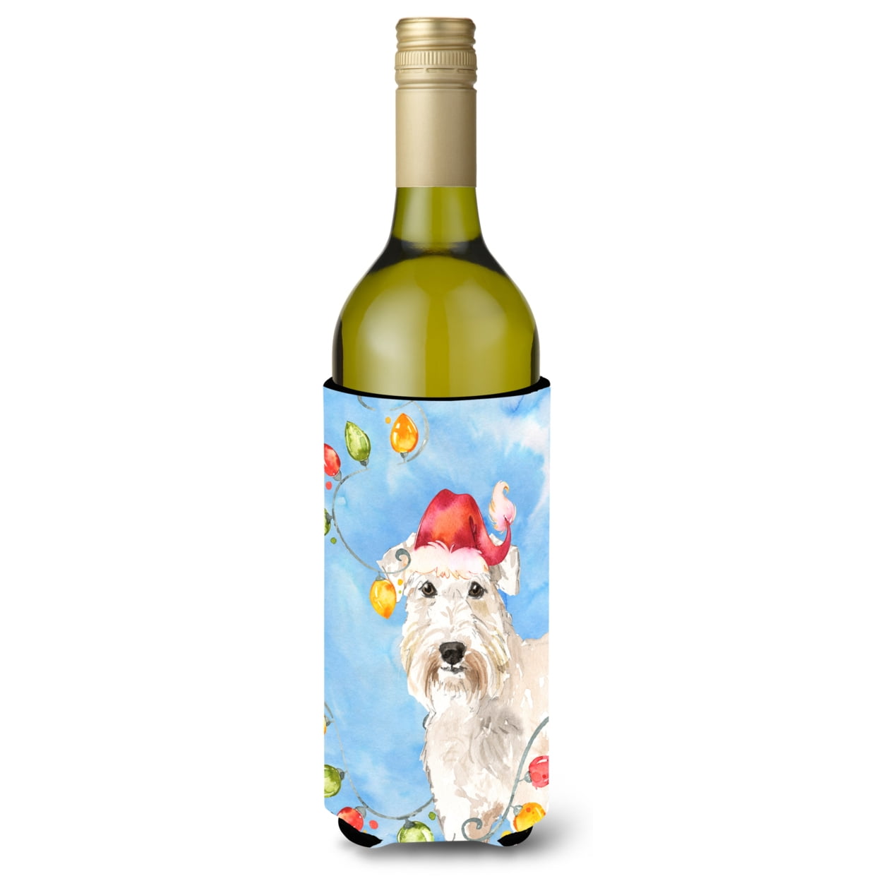 Picture of Carolines Treasures CK2499LITERK Christmas Lights Wheaten Terrier Wine Bottle Beverage Insulator Hugger