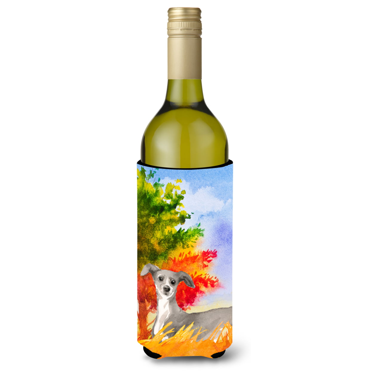 Fall Italian Greyhound Wine Bottle Beverage Insulator Hugger