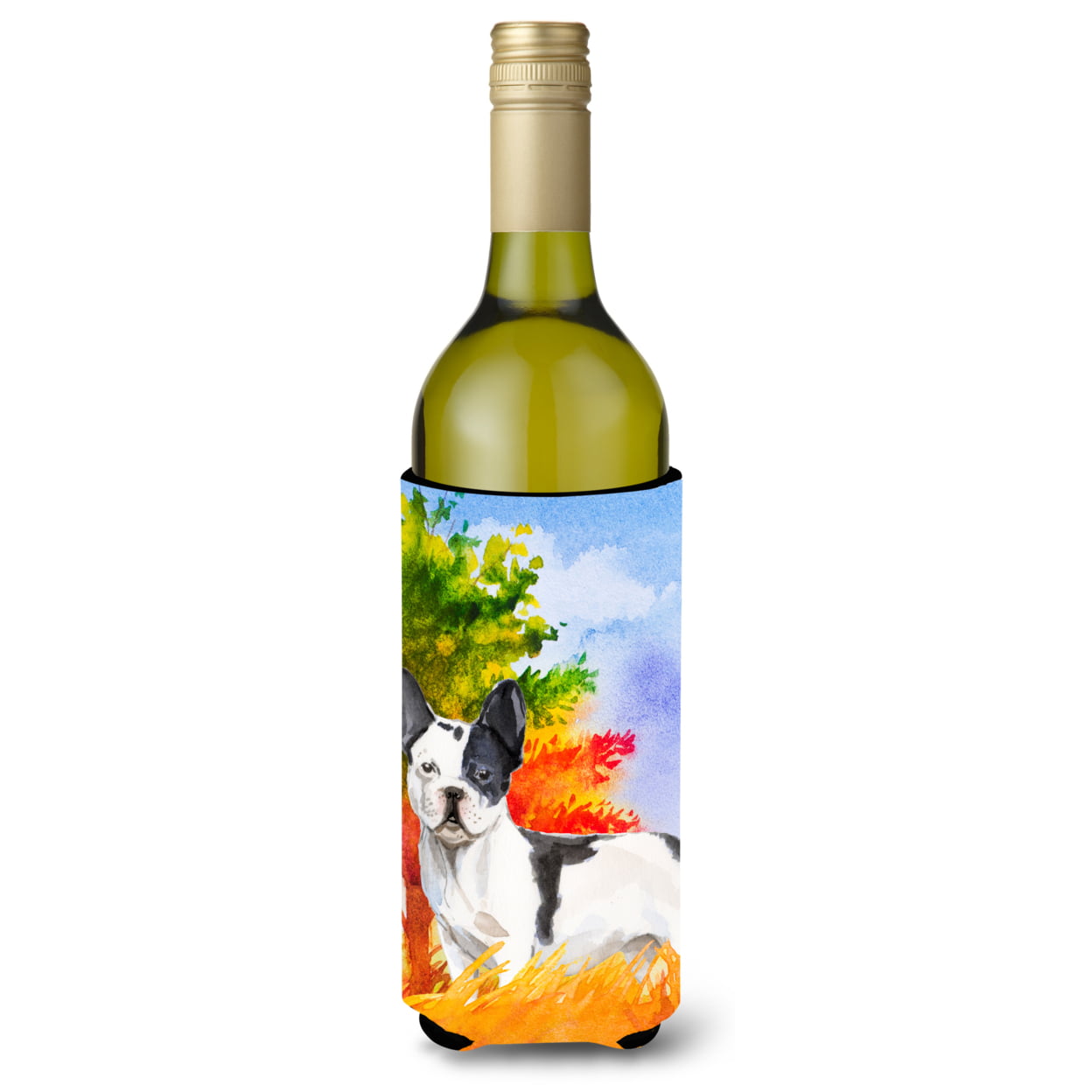 Fall French Bulldog Wine Bottle Beverage Insulator Hugger
