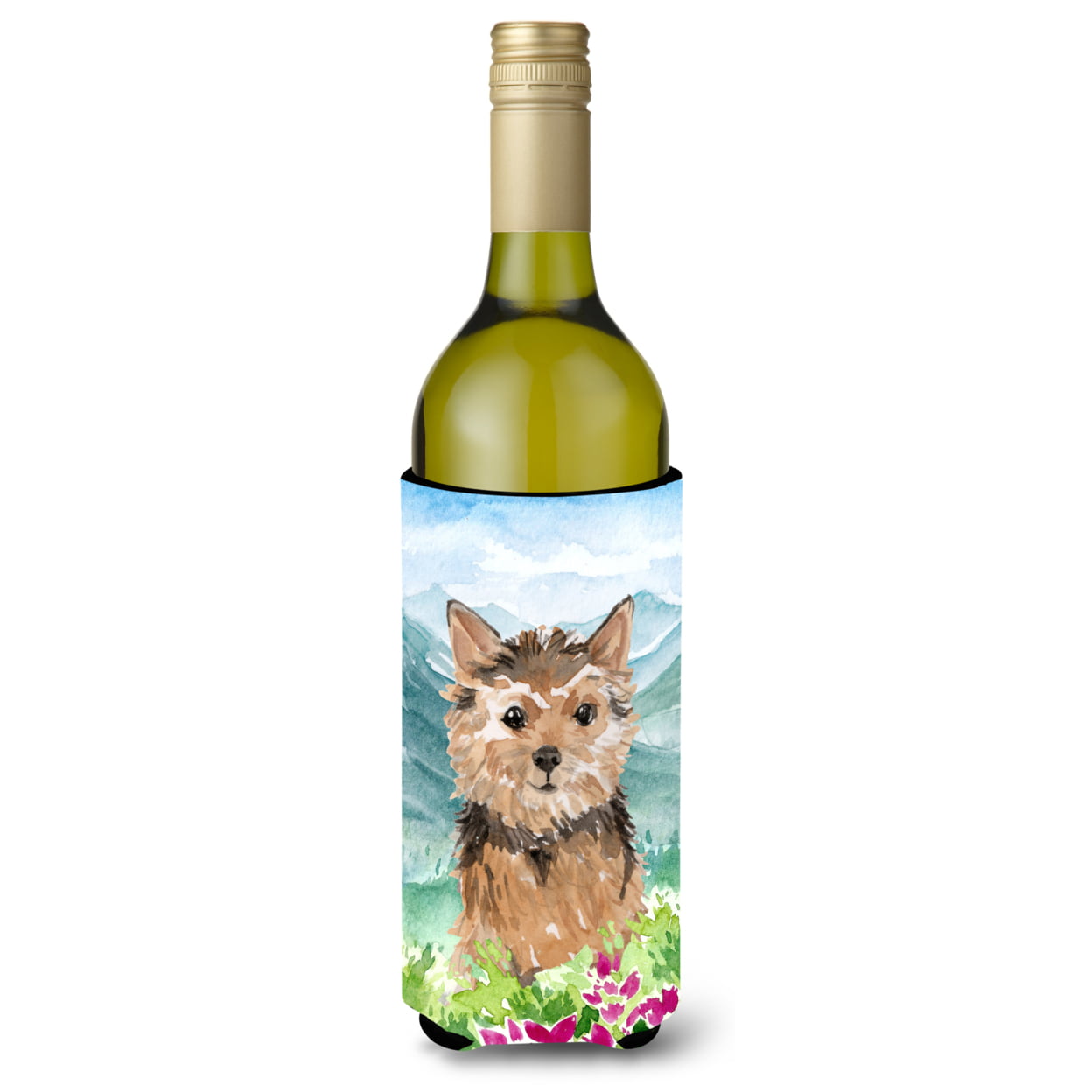 Mountian Flowers Norwich Terrier Wine Bottle Beverage Insulator Hugger