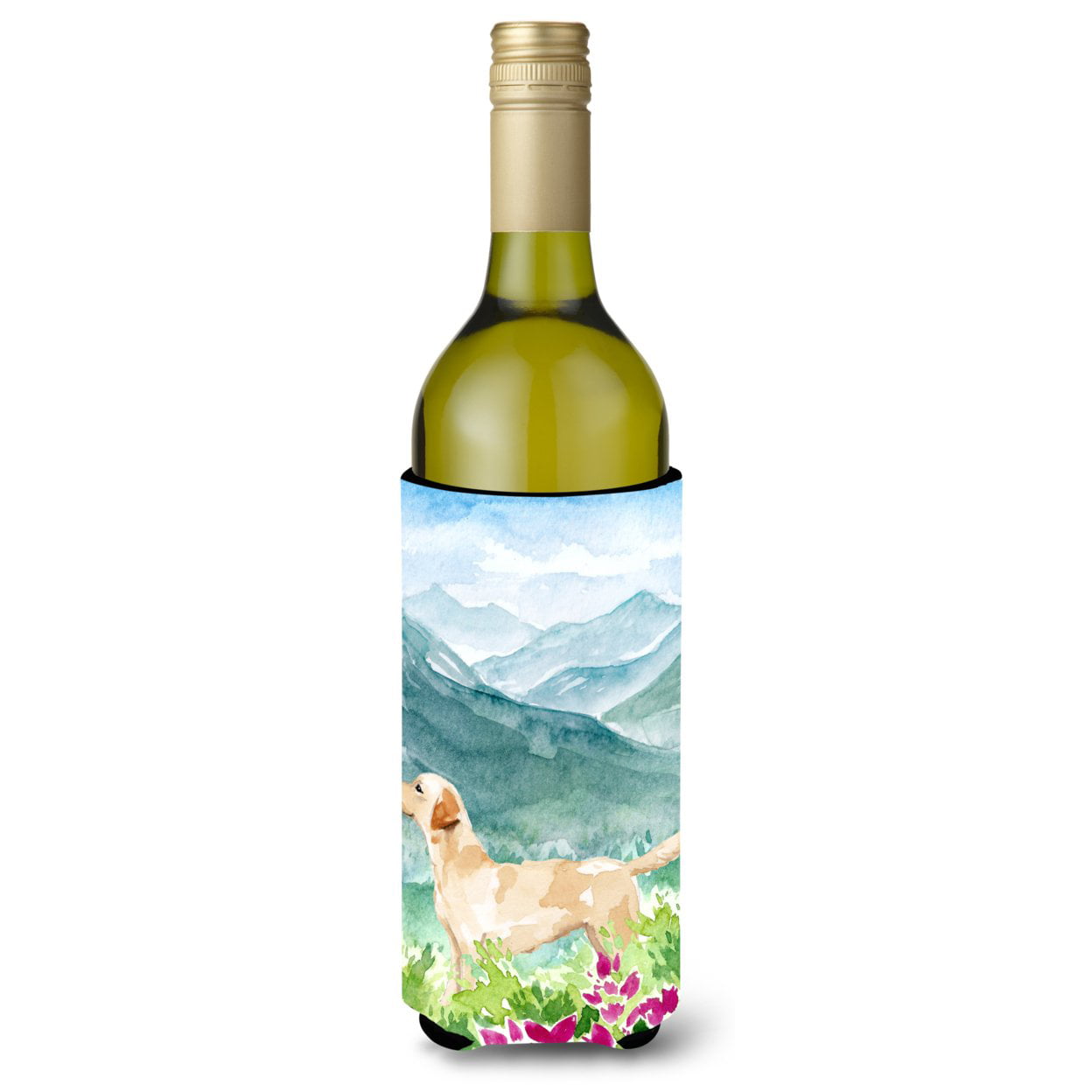 Mountian Flowers Yellow Labrador Wine Bottle Beverage Insulator Hugger