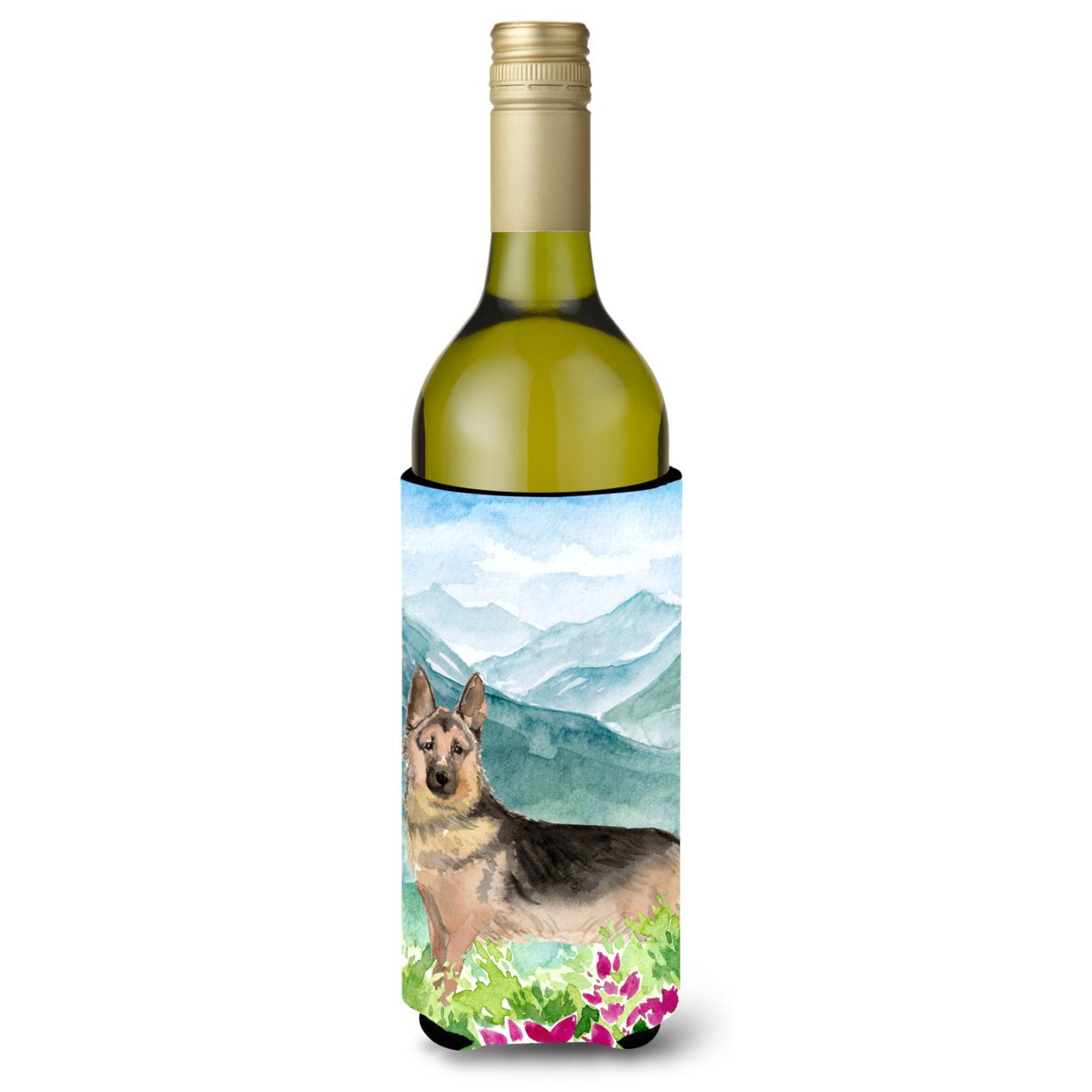 Mountian Flowers German Shepherd Wine Bottle Beverage Insulator Hugger
