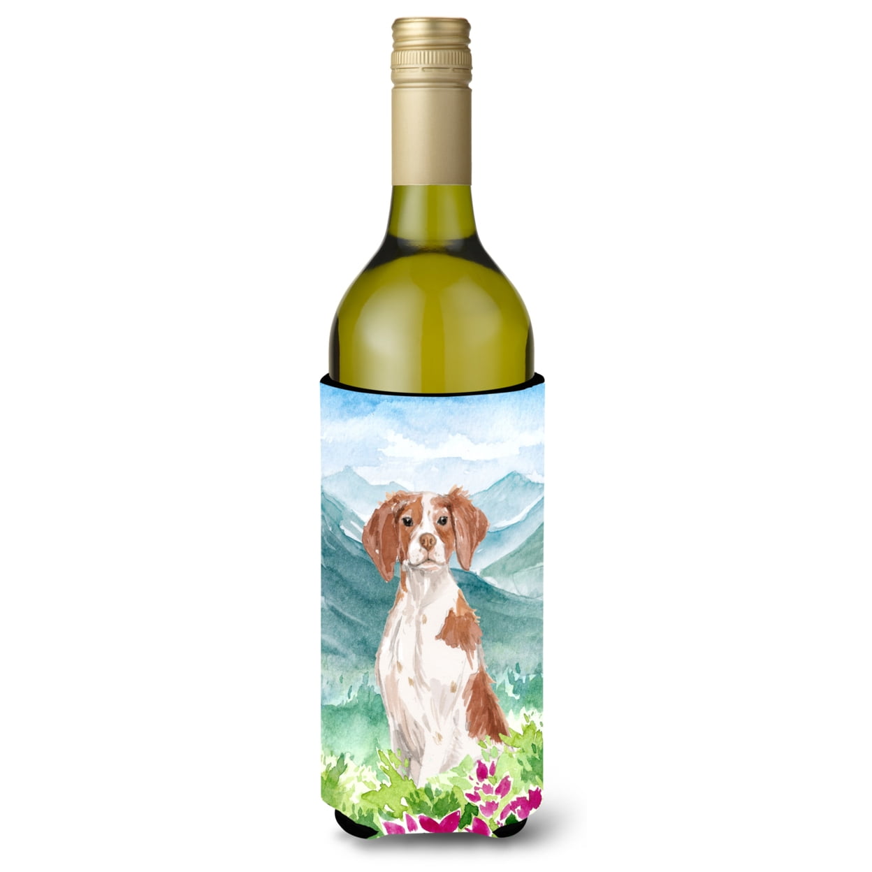 Picture of Carolines Treasures CK1989LITERK Mountian Flowers Brittany Spaniel Wine Bottle Beverage Insulator Hugger