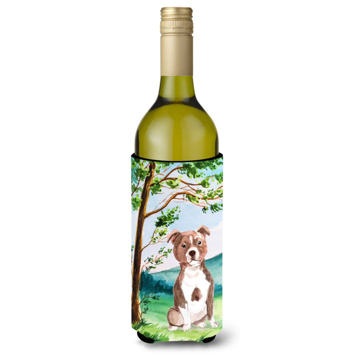 Picture of Carolines Treasures CK2003LITERK Under the Tree Red Staffie Wine Bottle Beverage Insulator Hugger