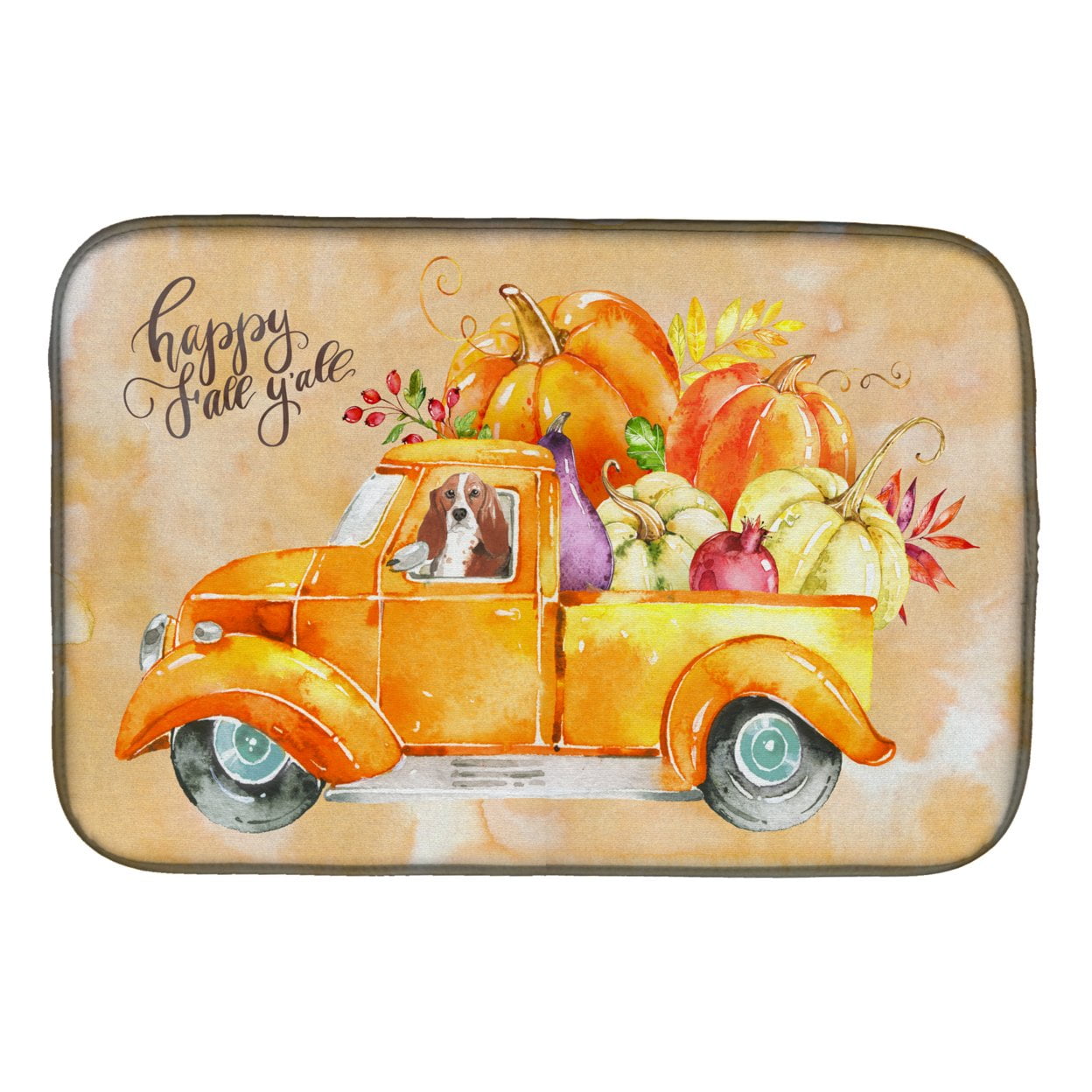 Picture of Carolines Treasures CK2606DDM Fall Harvest Basset Hound Dish Drying Mat