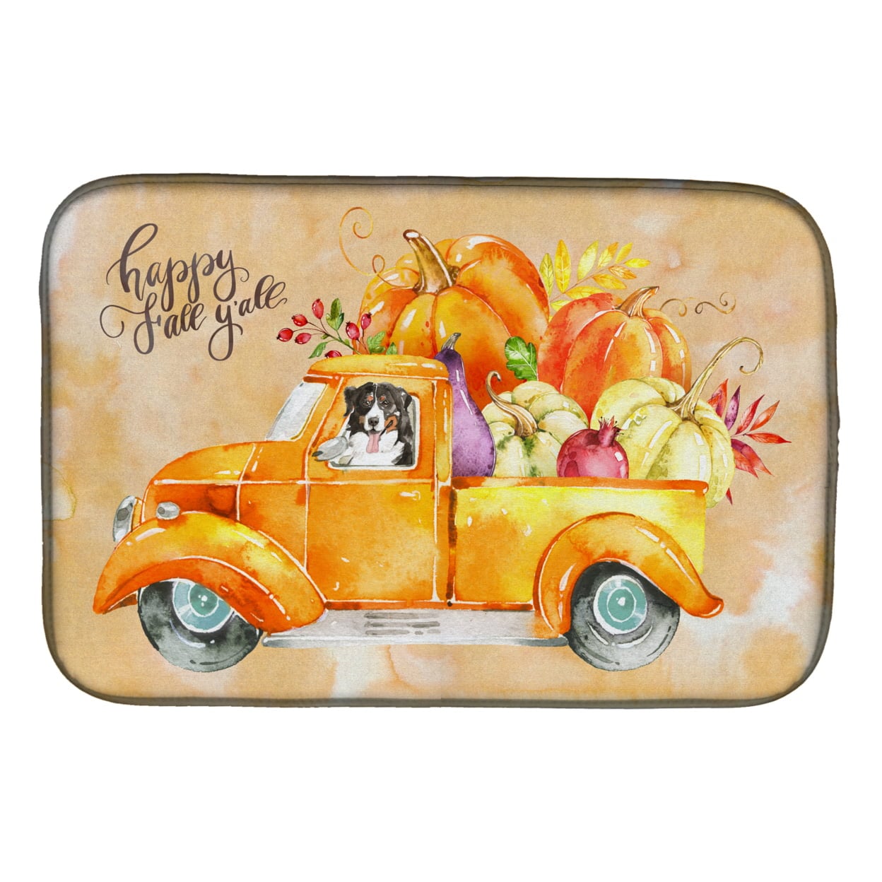 Fall Harvest Bernese Mountain Dog Dish Drying Mat