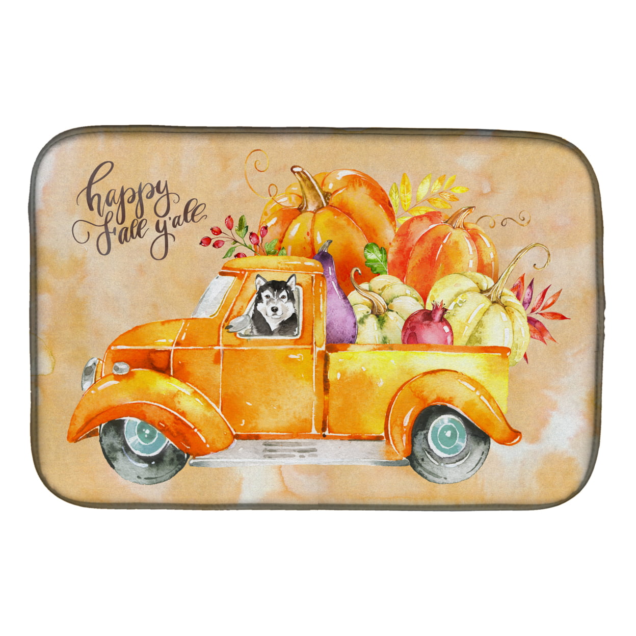 Fall Harvest Alaskan Malamute Dish Drying Mat