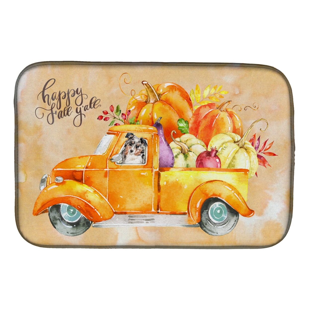 Picture of Carolines Treasures CK2646DDM Fall Harvest Australian Shepherd Dish Drying Mat