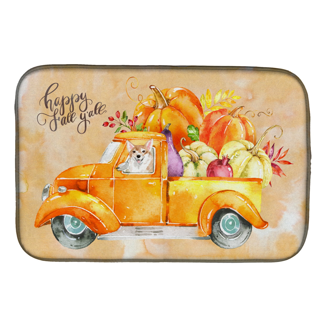 Fall Harvest Corgi Dish Drying Mat